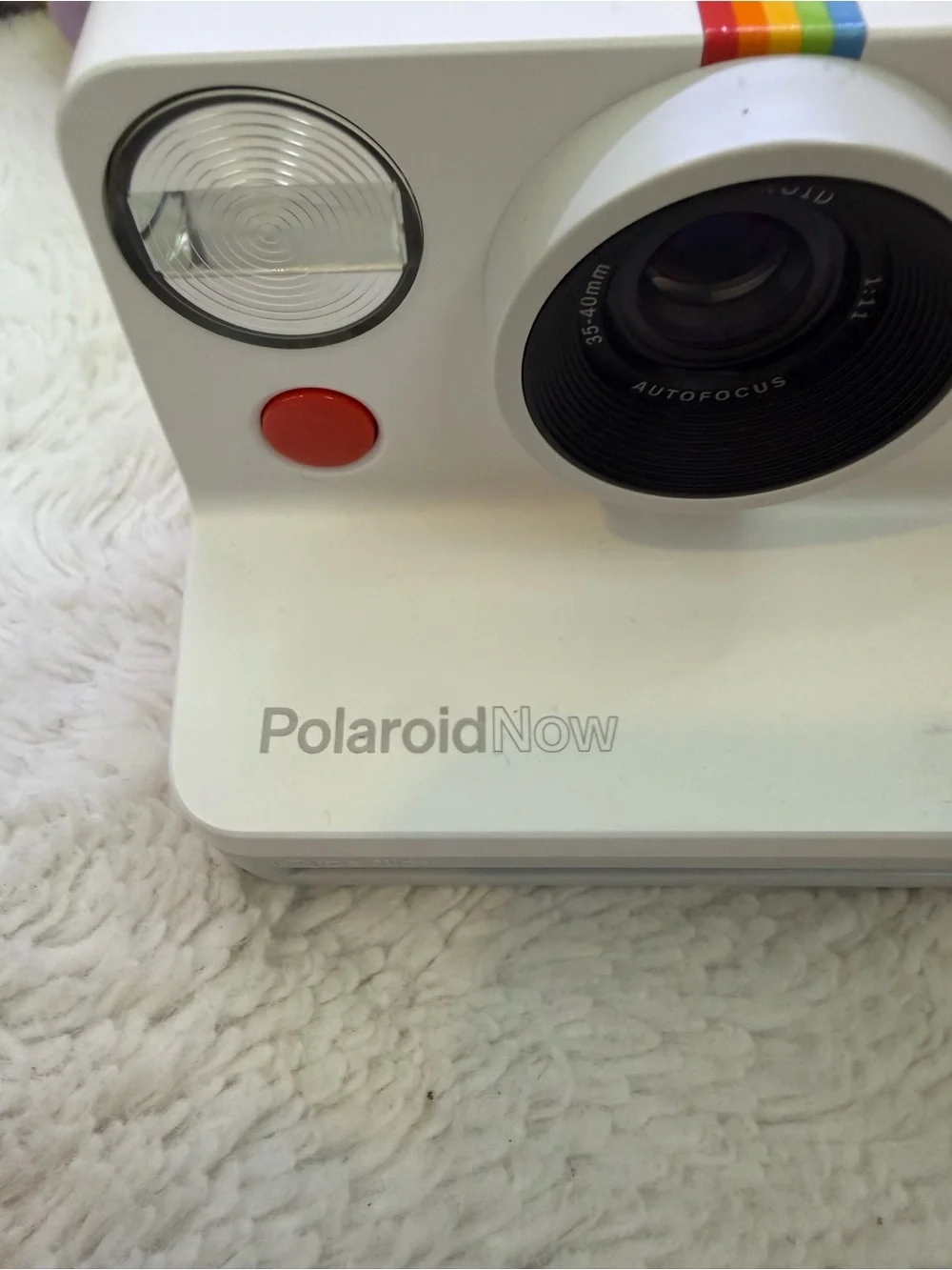 Polaroid Now Instant Camera in White with Rainbow Accent